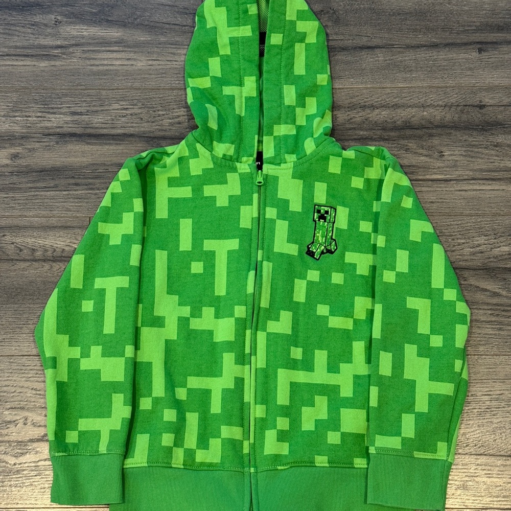 Minecraft Jacket Boys Creeper Fleece Gamer Zip Up Hoodie Boys Size 8